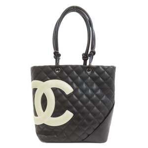 CHANEL Cambon Line Silver Hardware Tote Bag Calfskin Women's